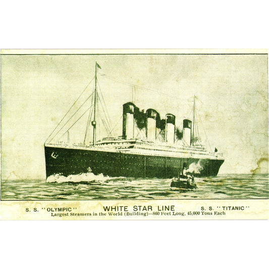 SS Olympic SS Titanic White Star Line Postcard Noted as Repro in Ink on Back