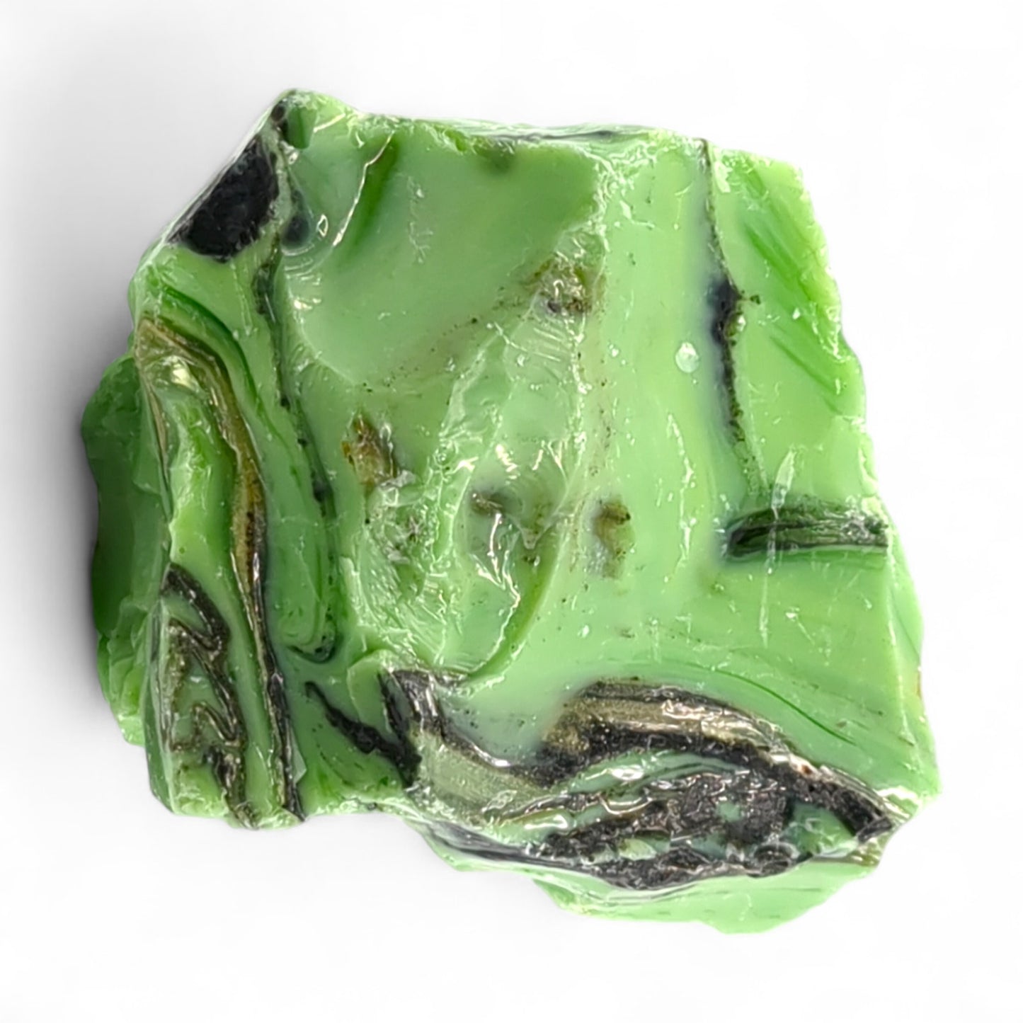 Black Swirl Jadeite Lime Art Glass Cullet Uranium Glowing Slag Glass #4GL119