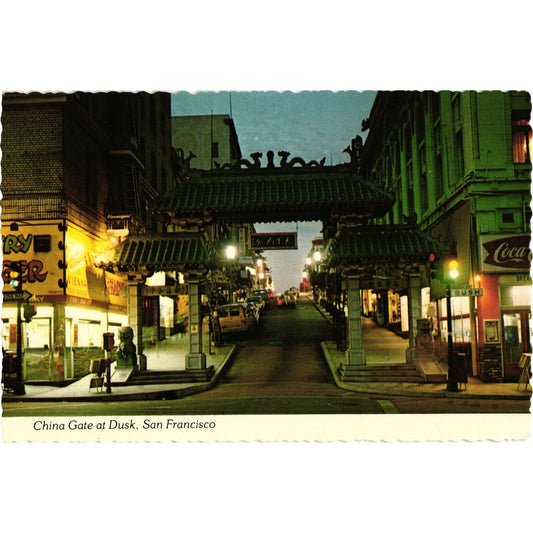 China Gate at Dusk Chinatown San Francisco Postcard Unposted