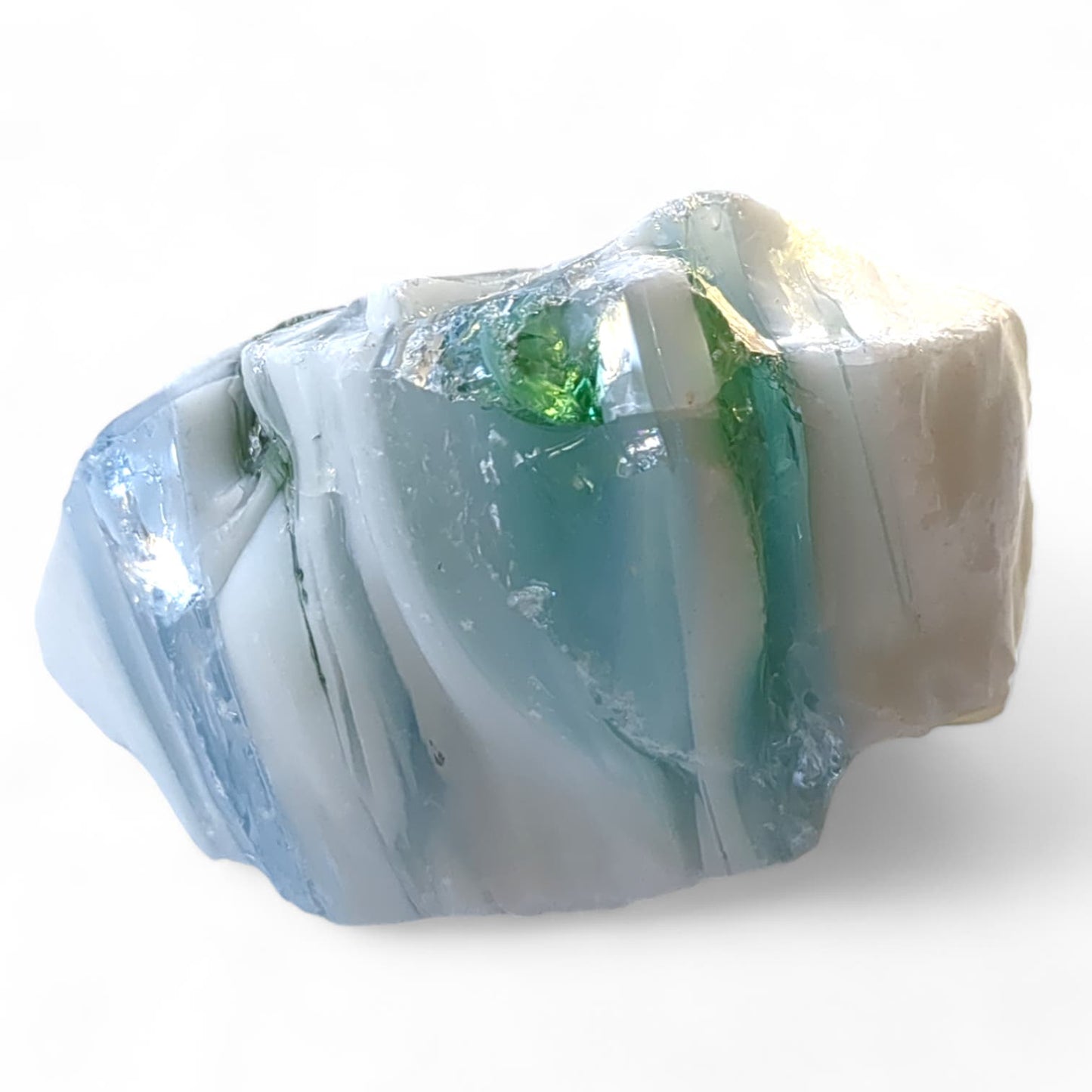 Blue Milk Glass Layered Art Glass Cullet Glowing Opaque Uranium Slag #4GX98