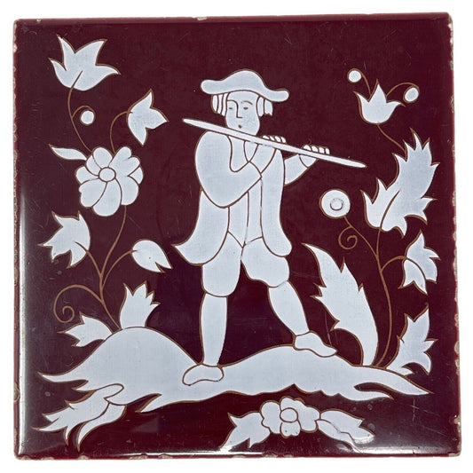 Gladding McBean Co Hermosa Tile 6 inch Man with Flute Arts Crafts USA
