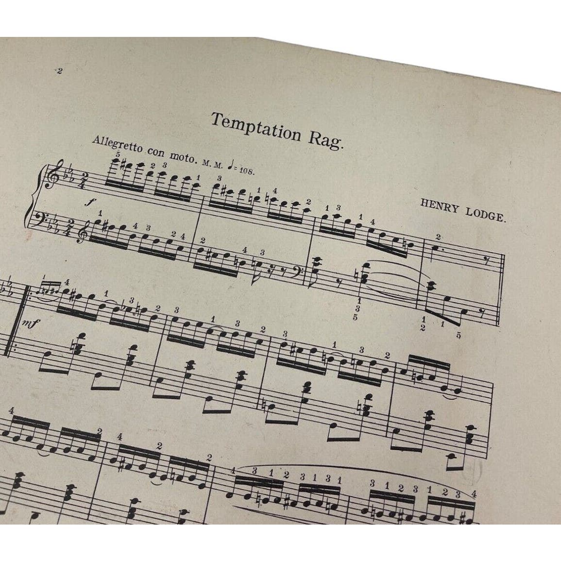 Temptation Rag Two Step Sheet Music 1909 Antique Henry Lodge