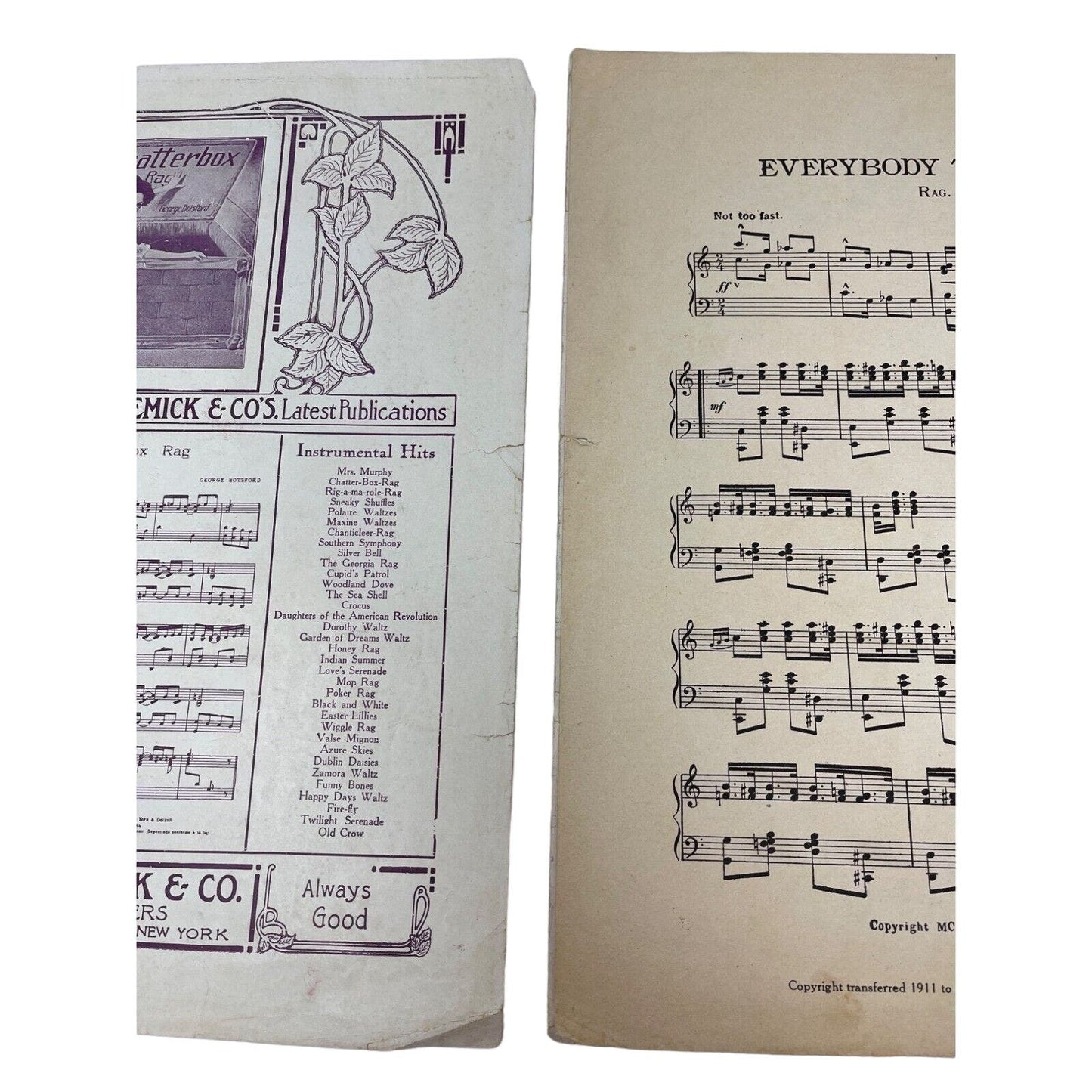 1911 Everybody Two-Step Rag Sheet Music Herzer