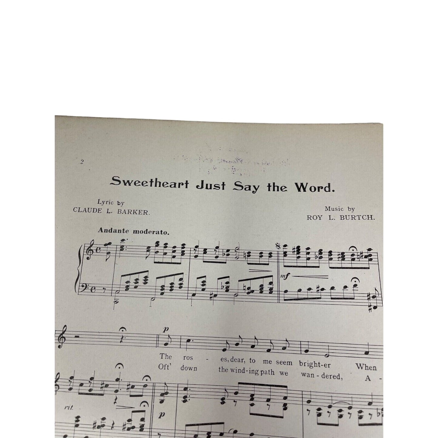 Sweetheart Just Say The Word Sheet Music Claude Barker and Roy Burtch