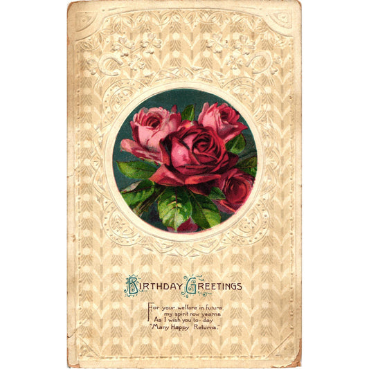 Floral Rose Birthday Greetings Postcard Embossed Unposted