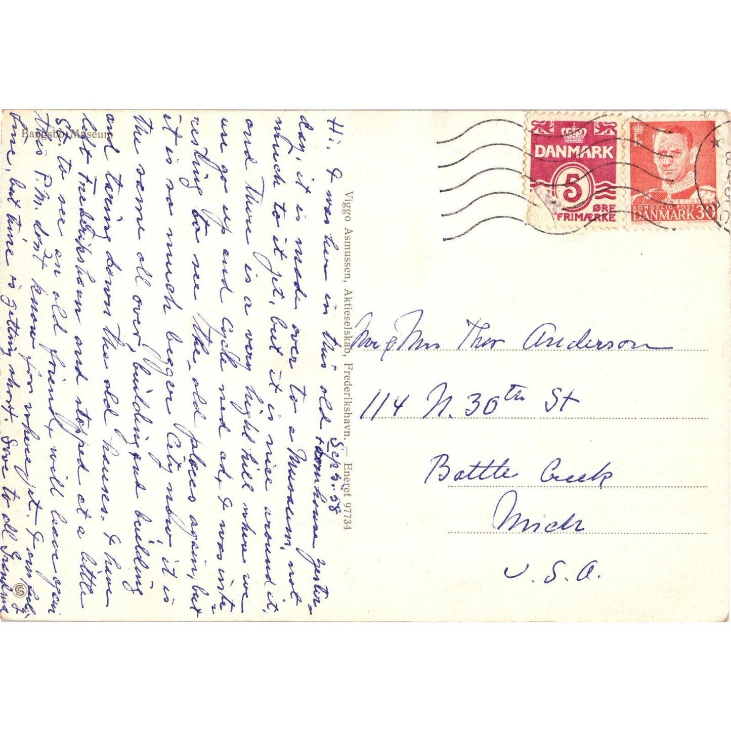 Bangsbo Museum Postcard Posted 1958 Danmark Stamp
