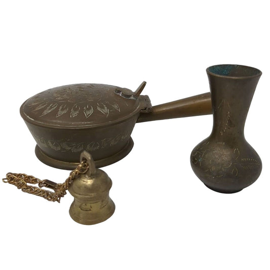 Etched Brass Vase Bell Lidded Dish Vase