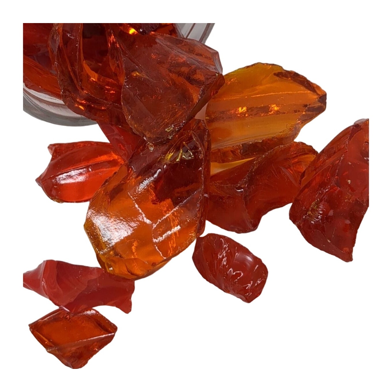 Amberina and Ruby Glass Mixed Cullet Pieces Fragments Half Pint Jar