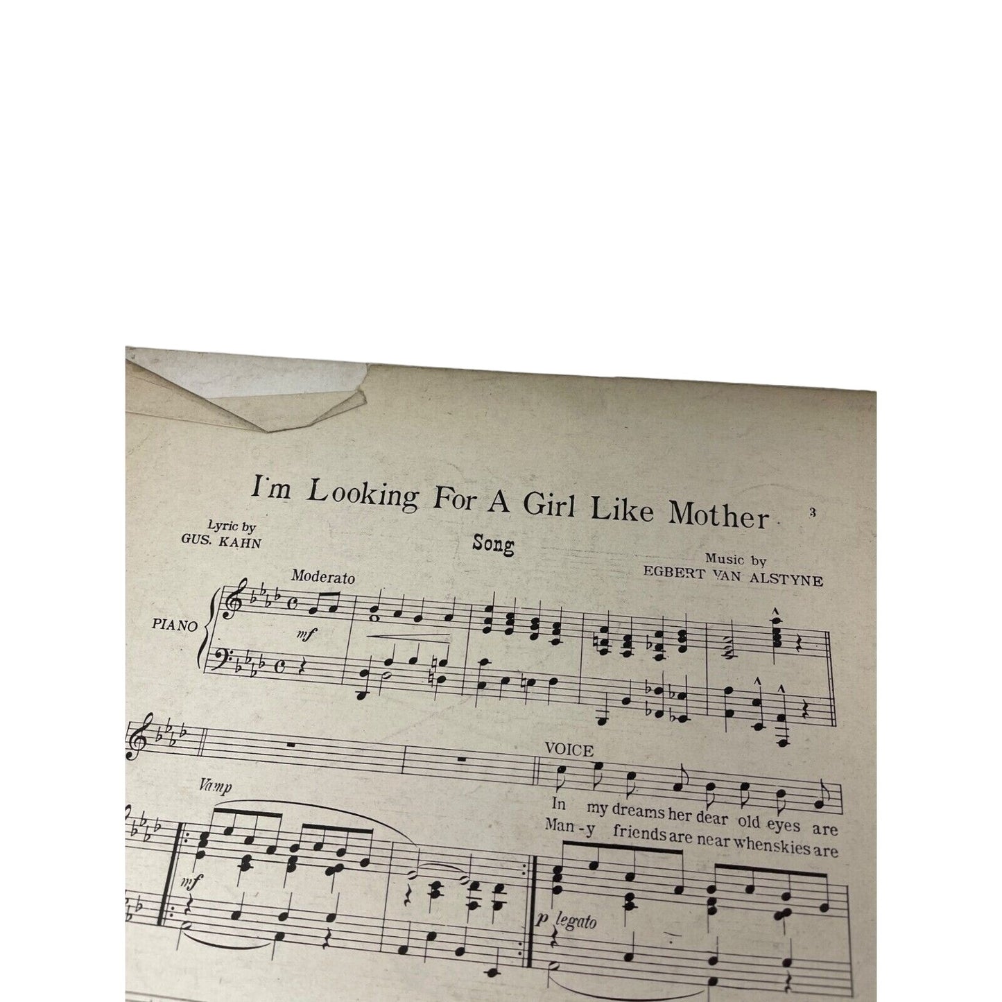 1916 Im Looking For A Girl Like Mother Sheet Music G Kahn E Van Alstyne