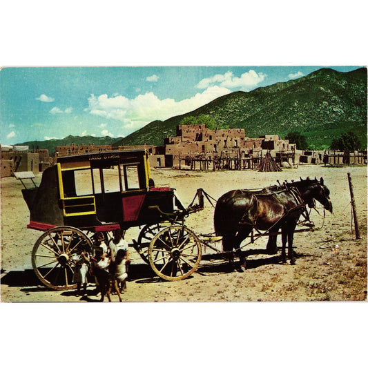 Stagecoach Pueblo Taos New Mexico Postcard Horse Drawn Unposted