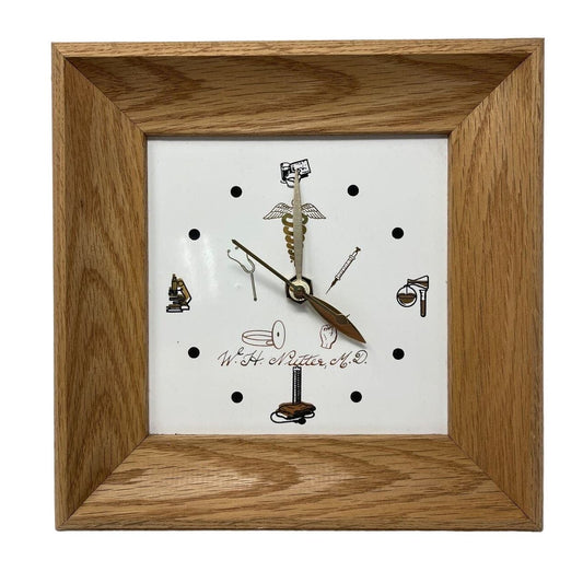 Medical Clock Personalized WH Nutter MD Caduceus Symbol Works Wood Framed