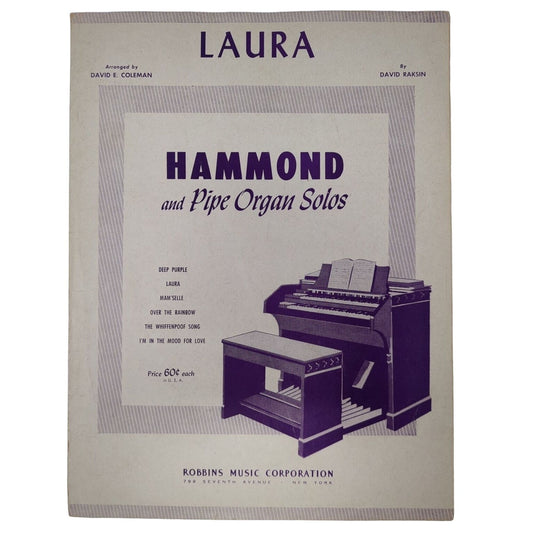 1945 Laura Sheet Music David Raksin Hammond and Pipe Organ Solos