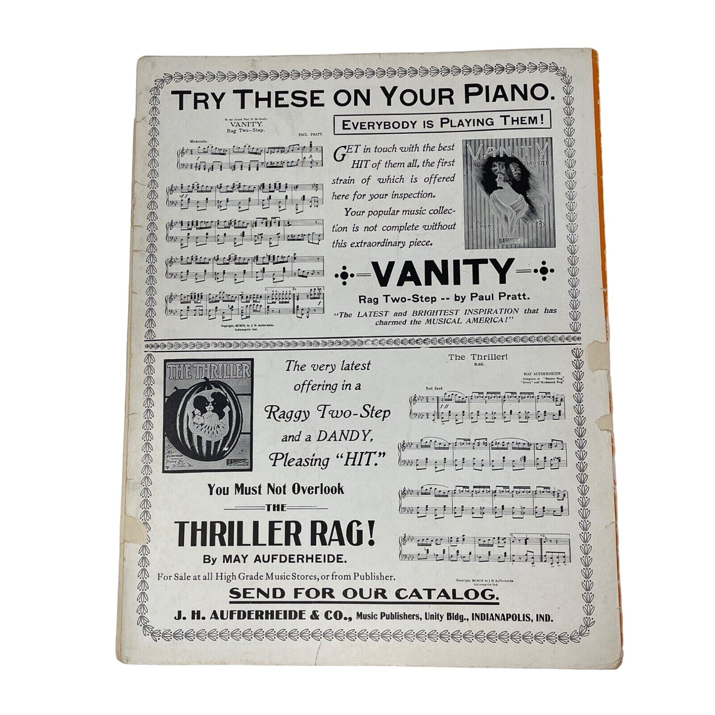 1909 Buzzer Rag Sheet Music May Aufderheide Ragtime
