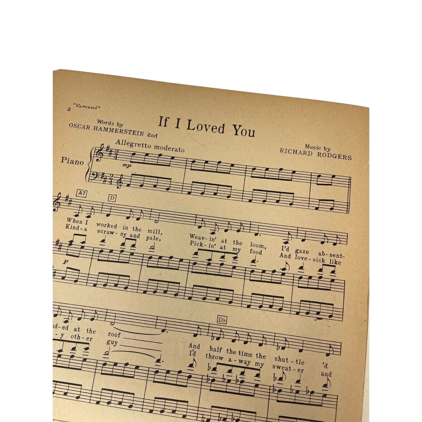 1945 If I Loved You Sheet Music From Carousel Rodgers and Hammerstein