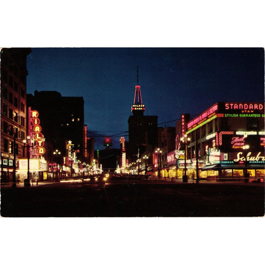 Main Street Salt Lake City Utah at Night Vintage Postcard Unposted