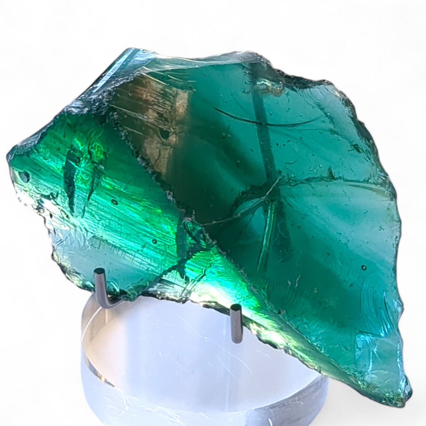 Emerald Green Art Glass Cullet Glowing Translucent Manganese Slag #4GL57