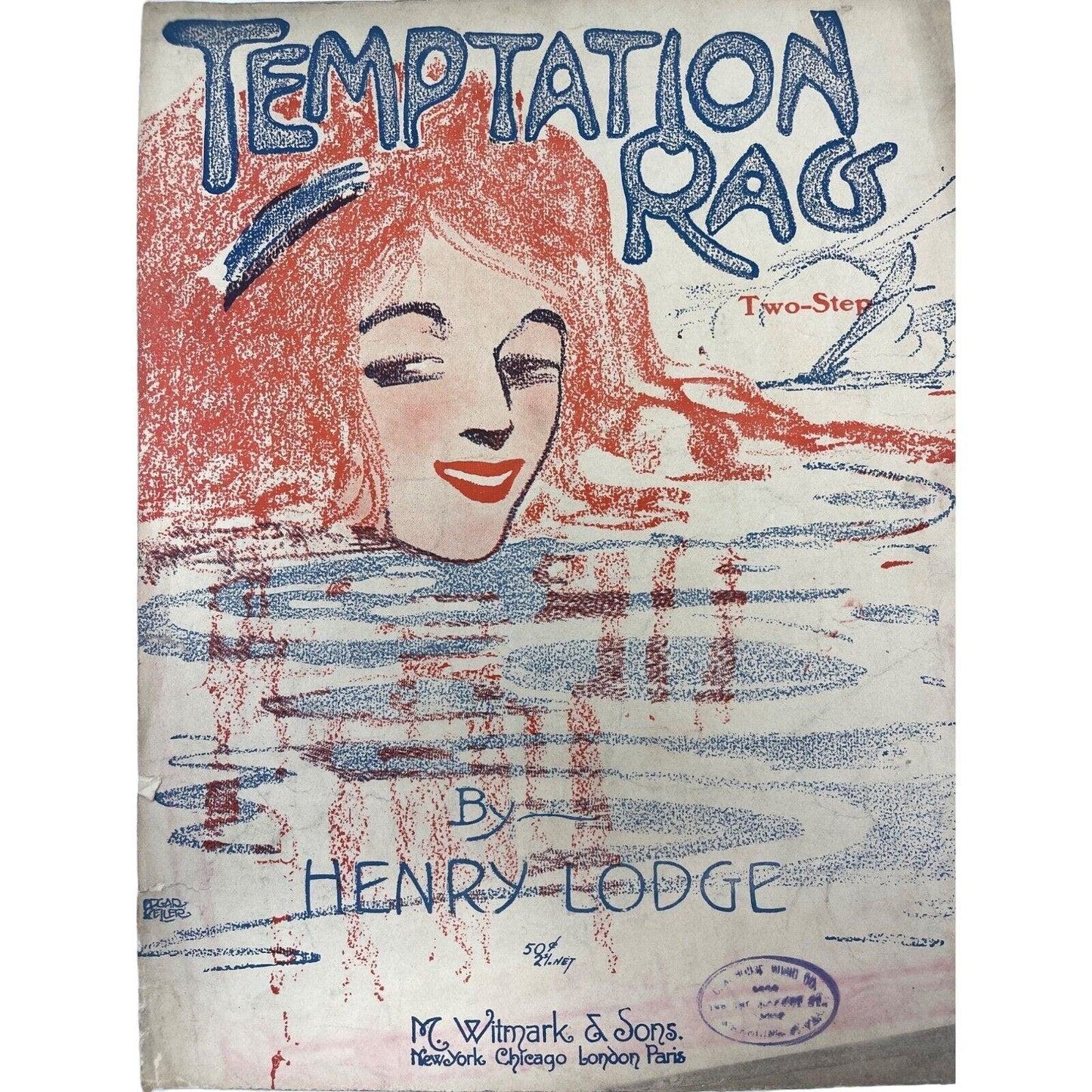 Temptation Rag Two Step Sheet Music 1909 Antique Henry Lodge