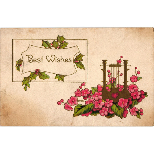 Birthday Best Wishes Floral Postcard Embossed Unposted