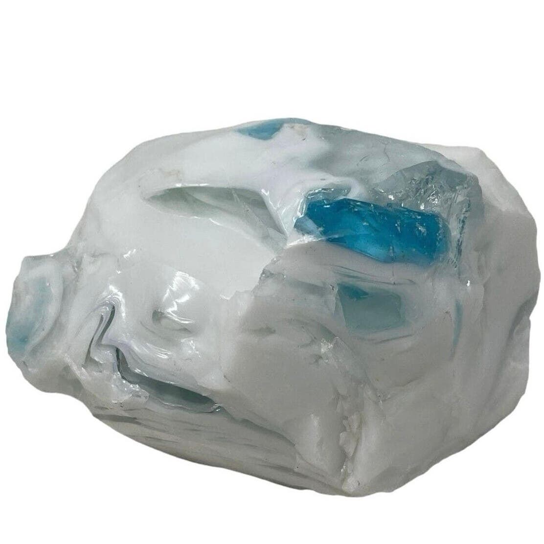 Satin Blue Milk Glass Art Glass Cullet Glowing Uranium Infusion #GLXL2382