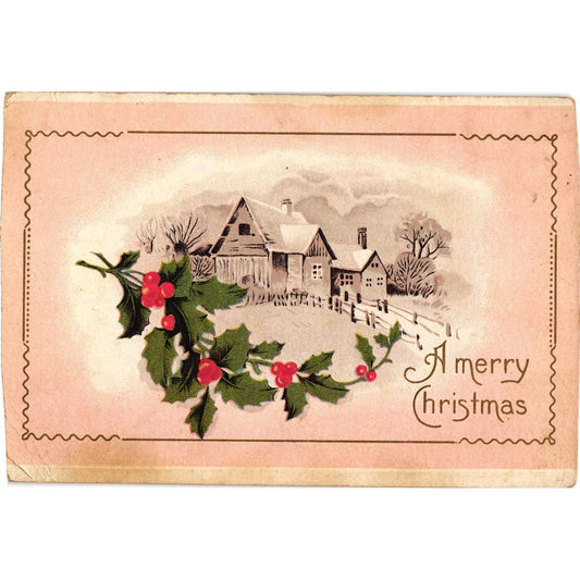 A Merry Christmas Farm Scene Postcard Unposted