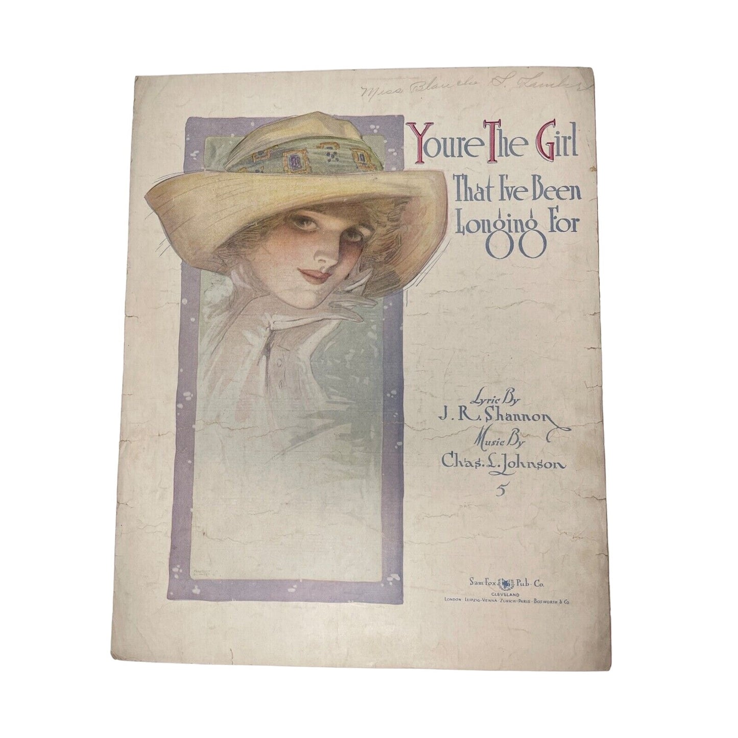 Youre The Girl That Ive Been Waiting For 1913 Sheet Music J Shannon Chas Johnson