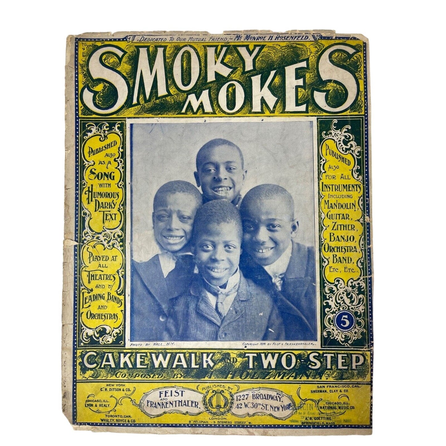 1899 Antique Smoky Mokes Cakewalk and Two Step Sheet Music A Holzmann