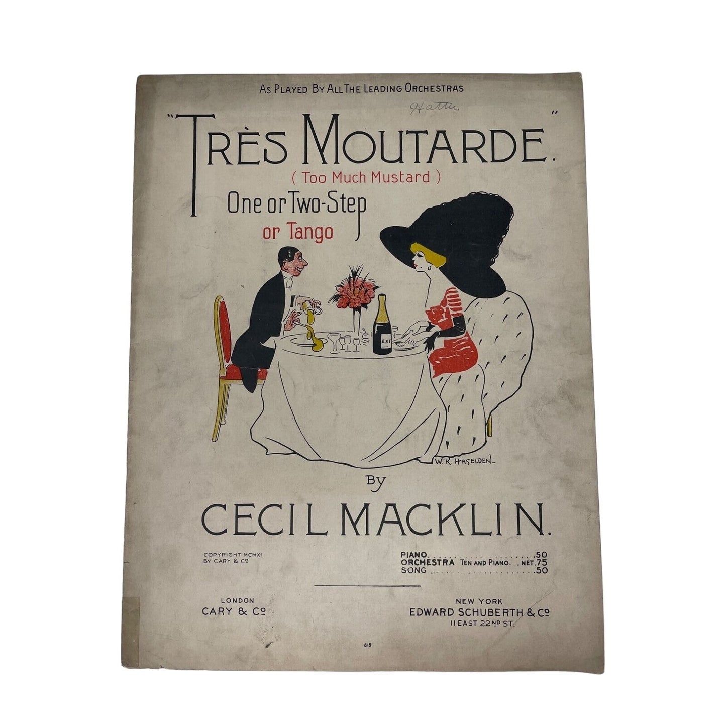 1911 Tres Moutarde Sheet Music One Step Two Step Tango Cecil Macklin