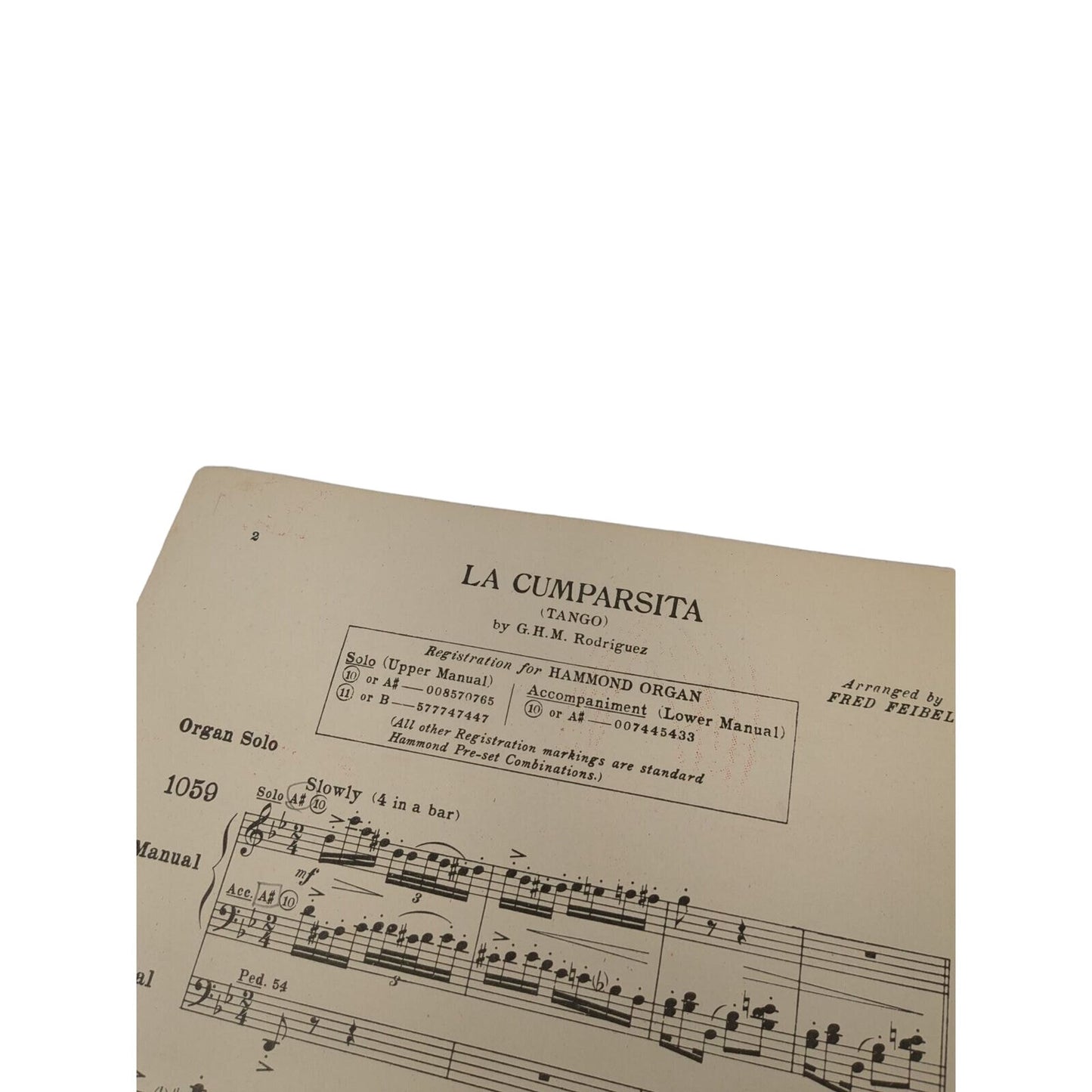1946 La Cumparsita Tango Sheet Music Organ Music Fred Feibel G H M Rodriquez