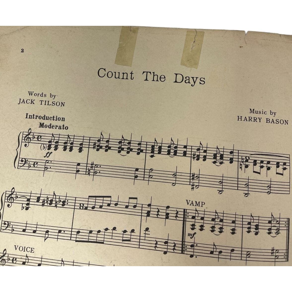 1922 Count The Days Fox Trot Song Sheet Music American Harmonists
