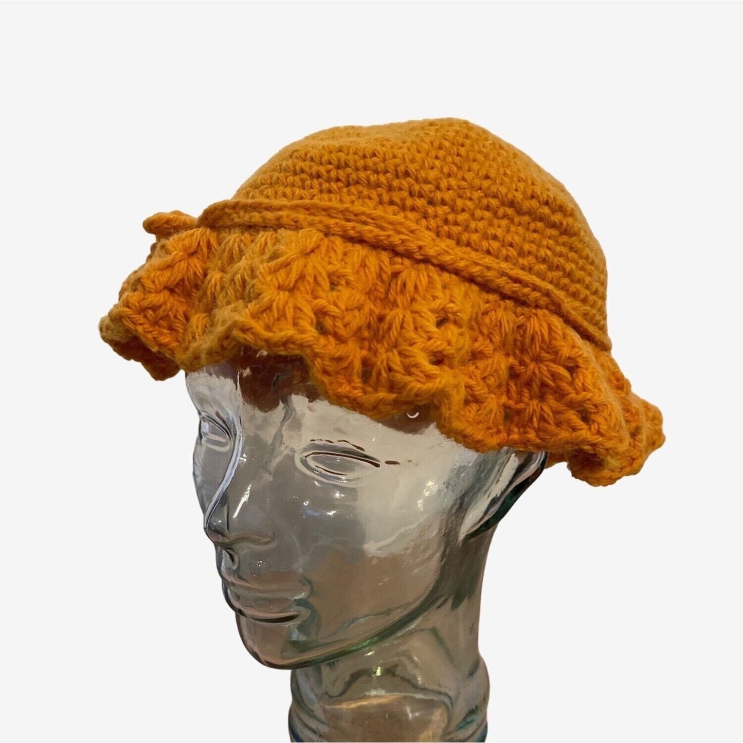 18 inch Sunflower Yellow Crochet Bucket Vintage Hat Granny Core 1960s Homemade