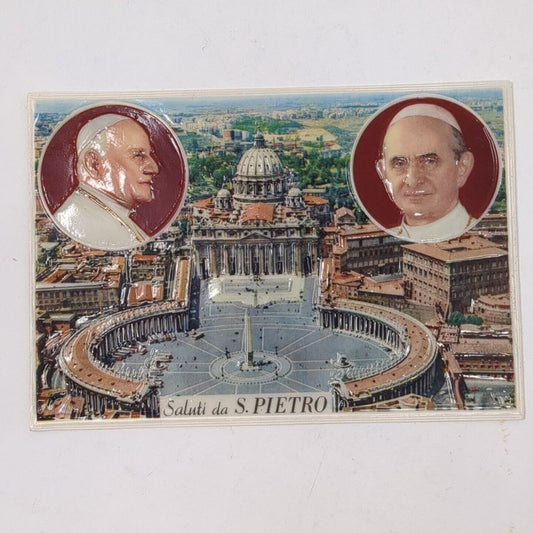 Vintage Postcard Embossed St. Peter's Square Made in Italy Unposted 2 Popes