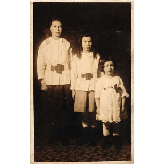 Vintage Real Picture Postcard Three Children Unposted