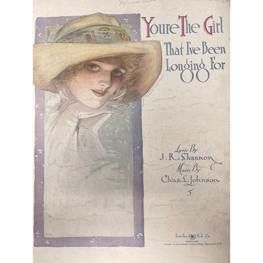 Youre The Girl That Ive Been Waiting For 1913 Sheet Music J Shannon Chas Johnson