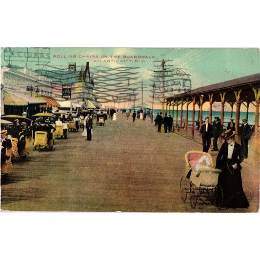 Rolling Chairs On The Boardwalk Postcard Posted 1910 Atlantic City NJ