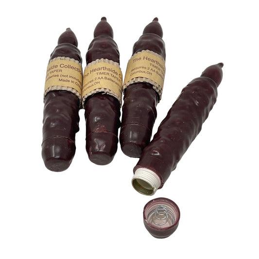 Burgundy Timer Taper Battery Operated 6 inch Candles Set of 4 Warm Flicker