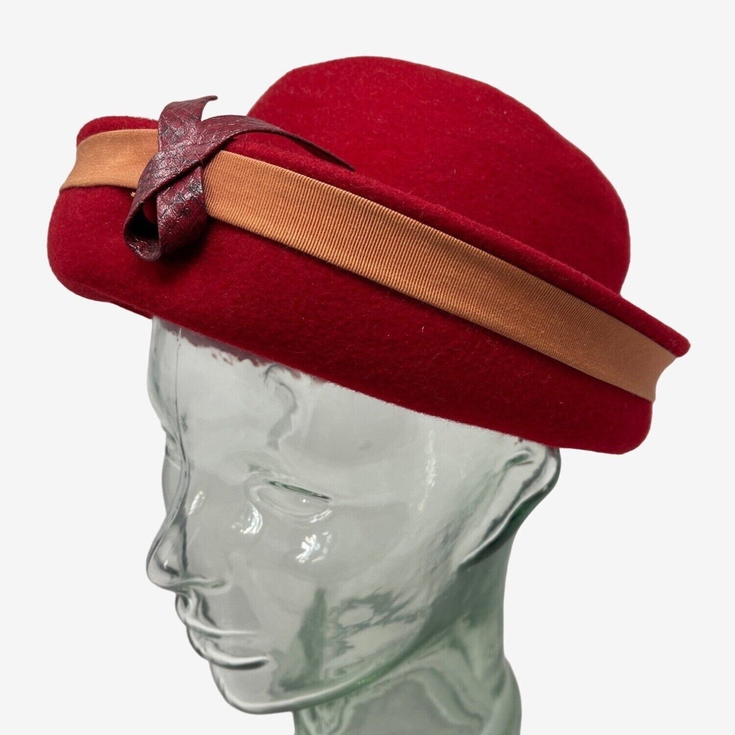 Henry Pollak Glenover Wool Ladies Hat Burgundy Red Tan Band Breton