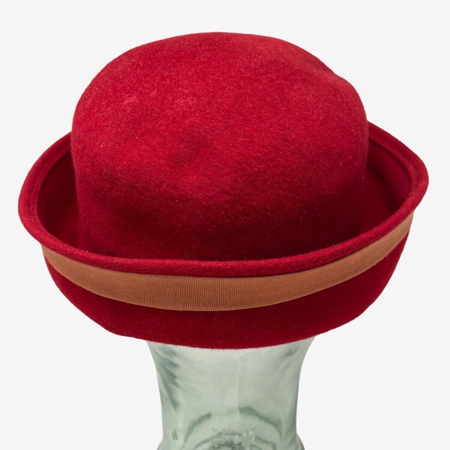 Henry Pollak Glenover Wool Ladies Hat Burgundy Red Tan Band Breton