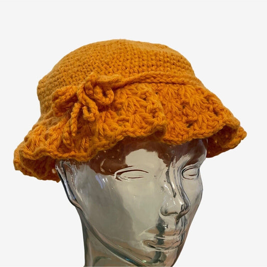 18 inch Sunflower Yellow Crochet Bucket Vintage Hat Granny Core 1960s Homemade